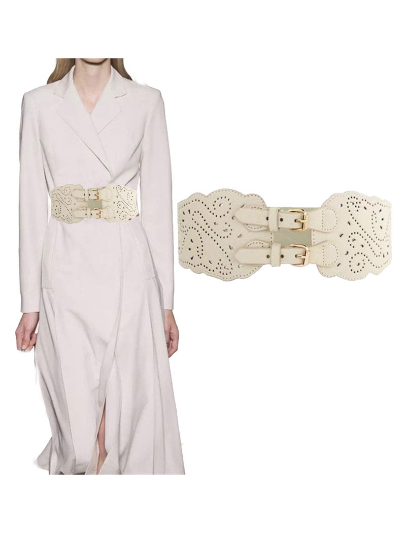 Women Wide Elastic Waist Belt Vintage Buckle Leather Elastic Stretchy Corset Cinch Belt  - Image 1