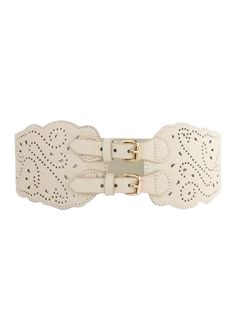 Women Wide Elastic Waist Belt Vintage Buckle Leather Elastic Stretchy Corset Cinch Belt  - Image 2