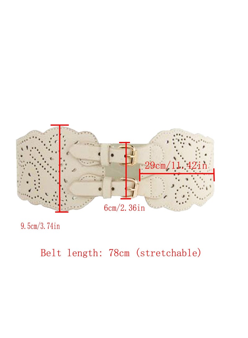 Women Wide Elastic Waist Belt Vintage Buckle Leather Elastic Stretchy Corset Cinch Belt  - Image 4