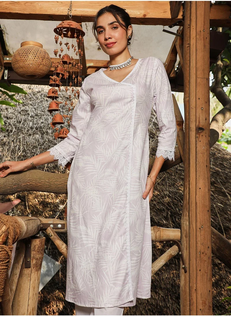  قصة Women's Saltbox Beige Soft Fern Kurta With Trousers