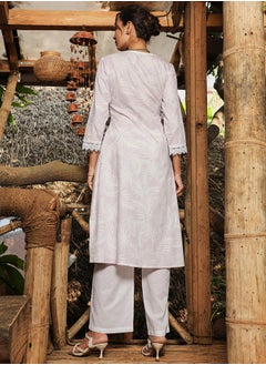 QISSA Women's Saltbox Beige Soft Fern Kurta With Trousers  - Image 4