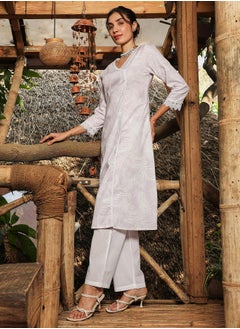 QISSA Women's Saltbox Beige Soft Fern Kurta With Trousers  - Image 3