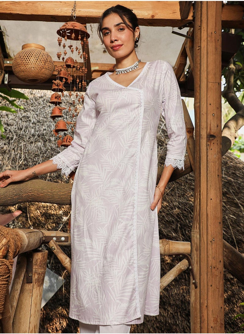 QISSA Women's Saltbox Beige Soft Fern Kurta With Trousers  - Image 1