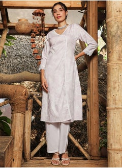 QISSA Women's Saltbox Beige Soft Fern Kurta With Trousers  - Image 2