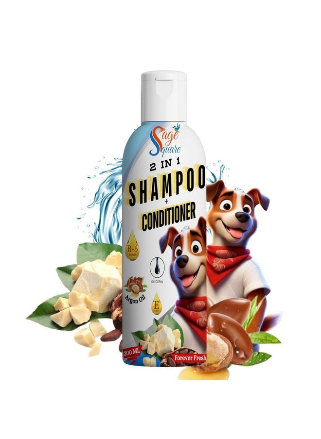 Sage Square Forever Fresh 2-In-1 Pet Shampoo And Conditioner - Grooming Solution For Soft, Shiny, Healthy Coats, Enriched With Cocoa Butter, Perfect For Dogs & Cats Of All Breeds And Sizes (200Ml)  - Image 1