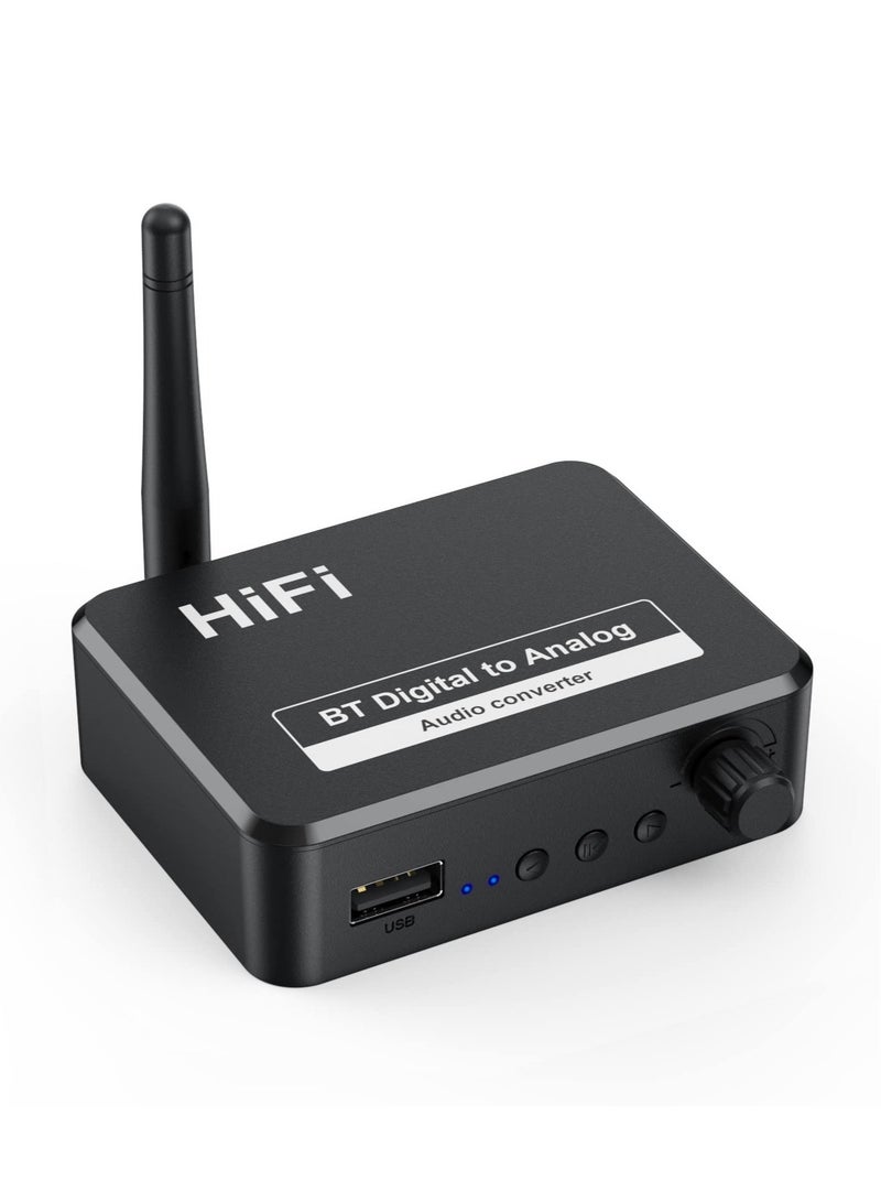 192KHZDigital to Analog Audio Converter, 5.2 Bluetooth Receiver DAC Wireless Audio Adapter with Optical/Coaxial to 3.5mm Audio Output for PS3 PS4 DVD AppleTV Home Cinema - Image 1