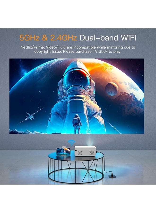 بروجكتور محمول بدقة فل اتش دي 1080P مع تركيز كهربائي وتصحيح الانحراف واتصال واي فاي وبلوتوث وحامل قابل للتعديل للترفيه المنزلي والاستخدام الخارجي - Image 3