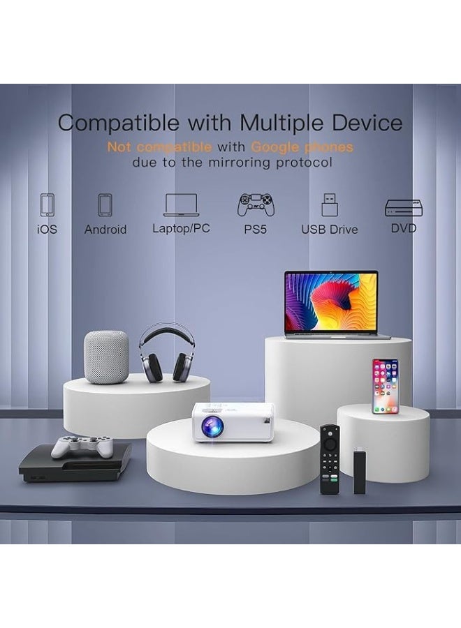 بروجكتور محمول بدقة فل اتش دي 1080P مع تركيز كهربائي وتصحيح الانحراف واتصال واي فاي وبلوتوث وحامل قابل للتعديل للترفيه المنزلي والاستخدام الخارجي - Image 2