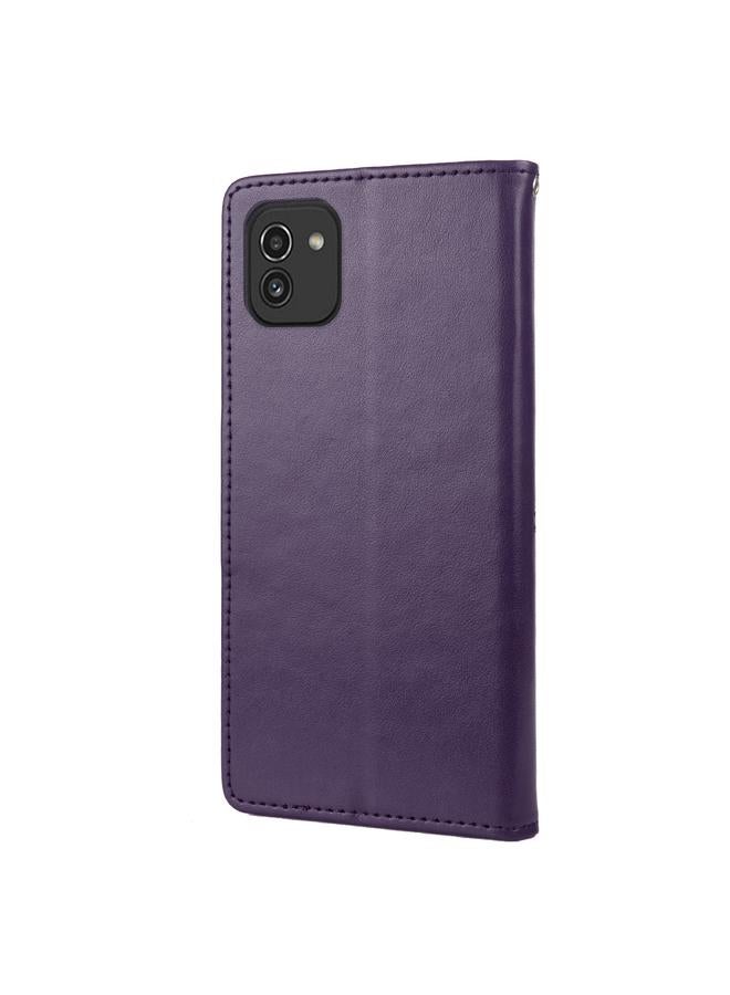 S-TOP Case For Samsung Galaxy A03 Butterfly Flower Pattern Horizontal Flip Leather Phone Case with Card Slot & Holder - Image 3