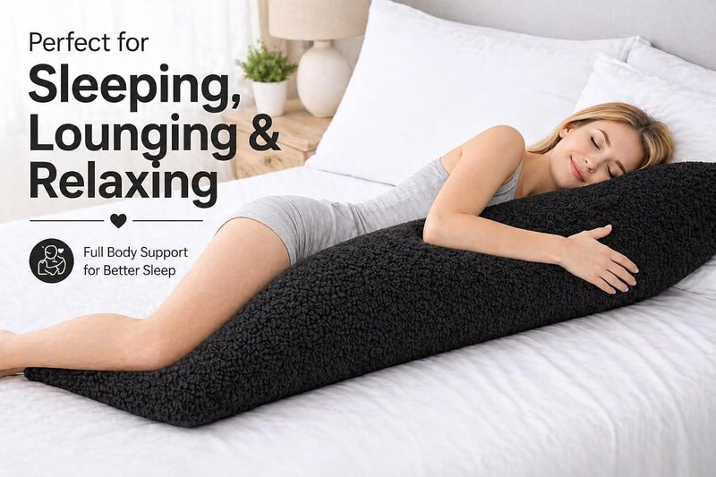 Reafort Ultra Soft Sherpa Body Pillow Cover/Case with Zipper Closure 21"x54" (21"x54" Body Pillow Cover, Black) - Image 4