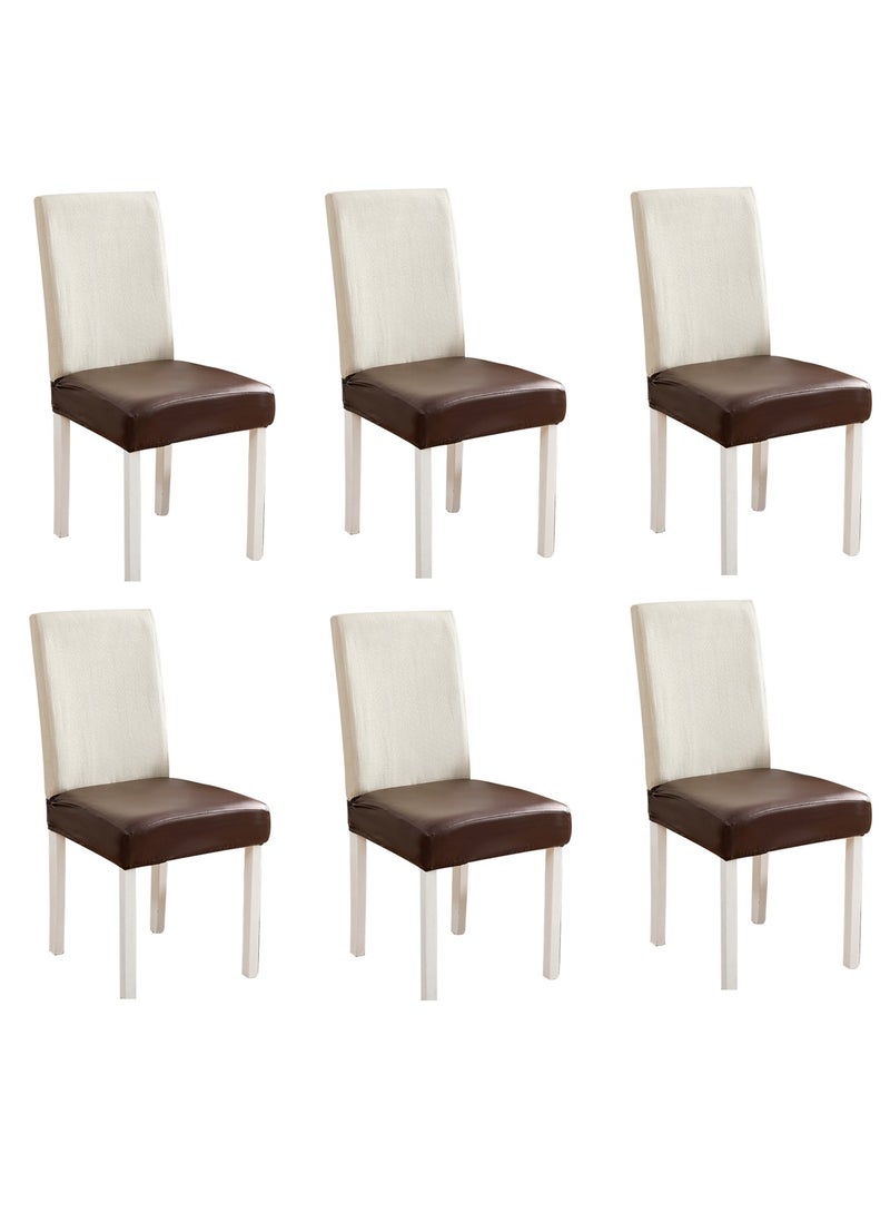 GOOTOY 6-Piece Stretch Chair Seat Covers for Dining Room Waterproof Leather Elastic Dining Chair Seat Protector Cover Removable Washable Chair Slipcovers - Image 1
