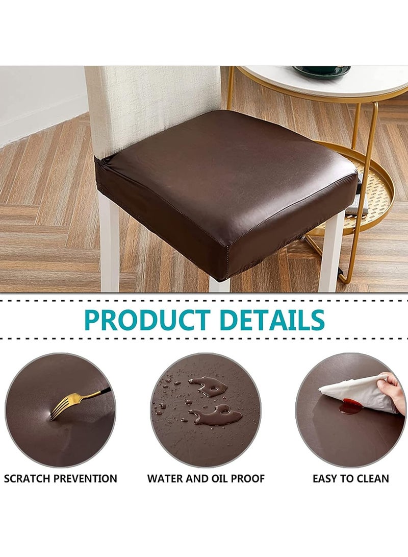 GOOTOY 6-Piece Stretch Chair Seat Covers for Dining Room Waterproof Leather Elastic Dining Chair Seat Protector Cover Removable Washable Chair Slipcovers - Image 2