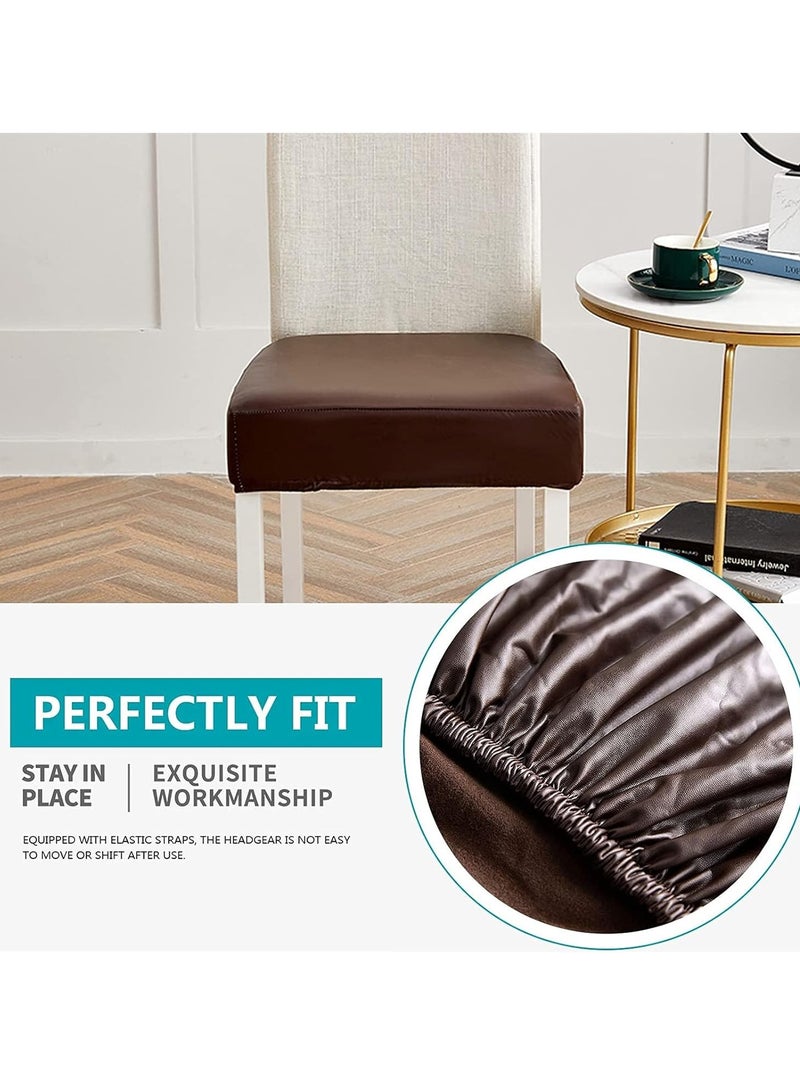 GOOTOY 6-Piece Stretch Chair Seat Covers for Dining Room Waterproof Leather Elastic Dining Chair Seat Protector Cover Removable Washable Chair Slipcovers - Image 5