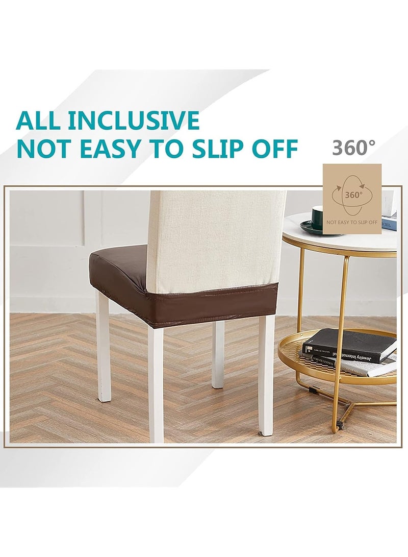 GOOTOY 6-Piece Stretch Chair Seat Covers for Dining Room Waterproof Leather Elastic Dining Chair Seat Protector Cover Removable Washable Chair Slipcovers - Image 3