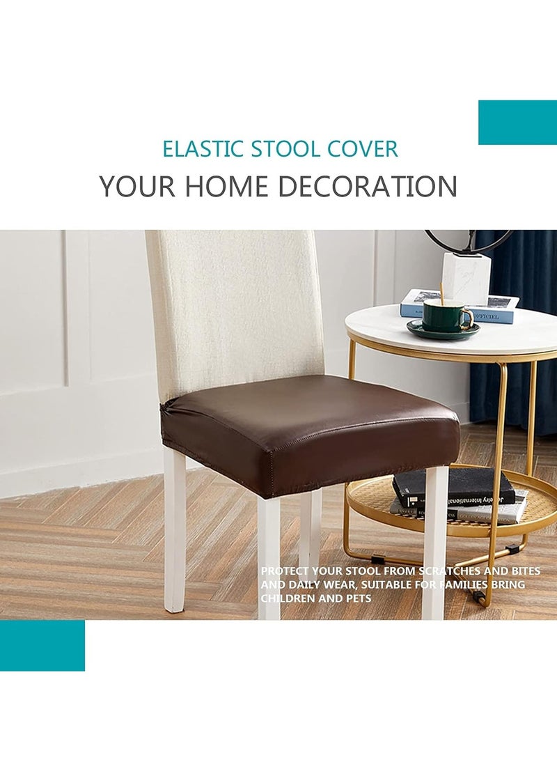 GOOTOY 6-Piece Stretch Chair Seat Covers for Dining Room Waterproof Leather Elastic Dining Chair Seat Protector Cover Removable Washable Chair Slipcovers - Image 4