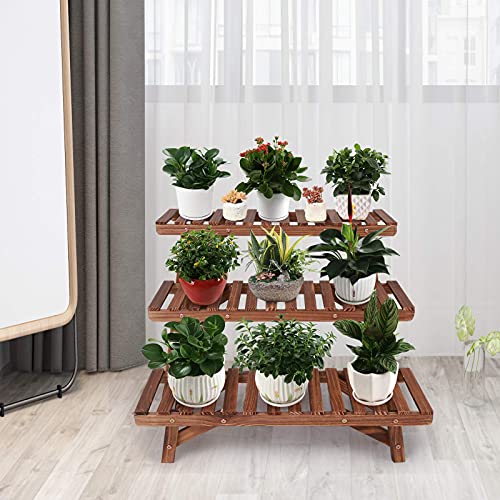 U-Fine Ufine Freestanding 3 Tier Ladder Shelf Wood Plant Stand Indoor Outdoor Plant Display Rack Flower Pot Holder Planter Organizer - Image 2