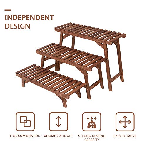 U-Fine Ufine Freestanding 3 Tier Ladder Shelf Wood Plant Stand Indoor Outdoor Plant Display Rack Flower Pot Holder Planter Organizer - Image 4