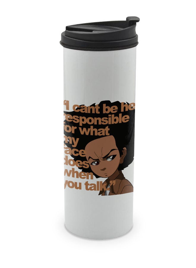 LIT The Boondocks White Tumbler for Hot Drinks The Boondocks White Tumbler Funny Annoying quote Travel Coffee Tumbler Face does held responsible quote-Huey Freeman - Image 1