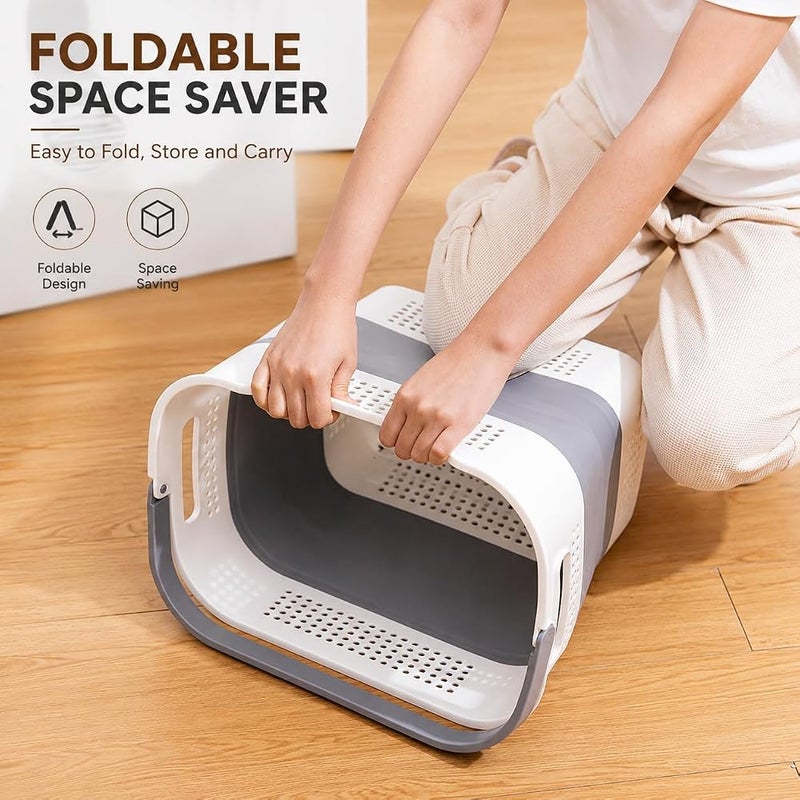 XVersion 40L Foldable Laundry Basket with Handles, Collapsible Plastic Laundry Bin for Clothes, Towels and Home Storage, Multi-Purpose Organizer Basket, Grey - Image 4