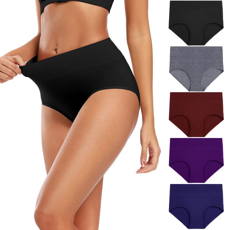 Molasus Women's Soft Cotton Underwear Briefs High Waisted Postpartum Panties Ladies Full Coverage Plus Size Underpants Pack Of 5,Medium - Multicolor - Image 5