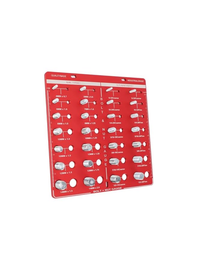 PROMASS Nut and Bolt Thread Checker, Bolt & Nut Identifier Gauge, Inch & Metric Sizes, 28 Holes Bolt Size and Thread Gauge, Aluminum Alloy Nuts Bolts Sizing Gauges - Image 2