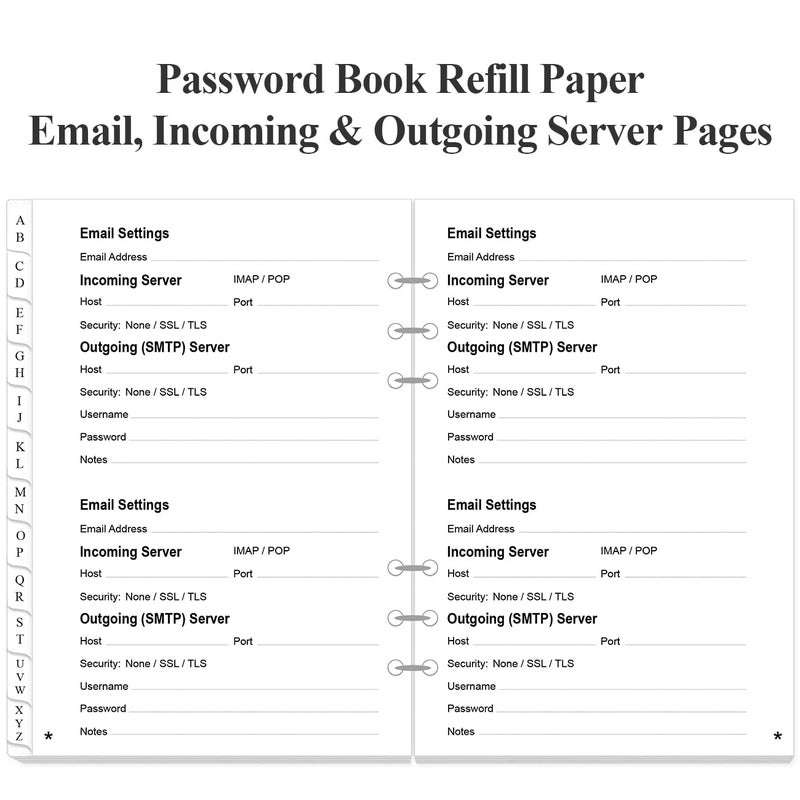 Yaridar Password Book Refills for A5 Binder - A-Z Password Notebook Refill Paper with Alphabetical Tabs, 120gsm White Paper, 6-Hole Punehed, 5.8" x 8.3" - Image 5