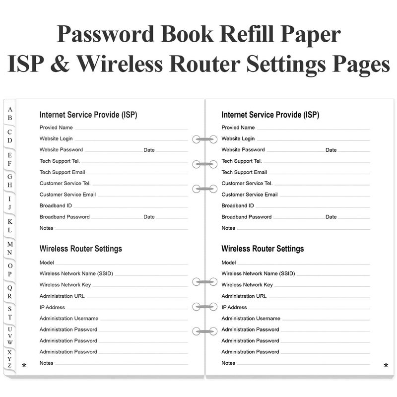 Yaridar Password Book Refills for A5 Binder - A-Z Password Notebook Refill Paper with Alphabetical Tabs, 120gsm White Paper, 6-Hole Punehed, 5.8" x 8.3" - Image 4