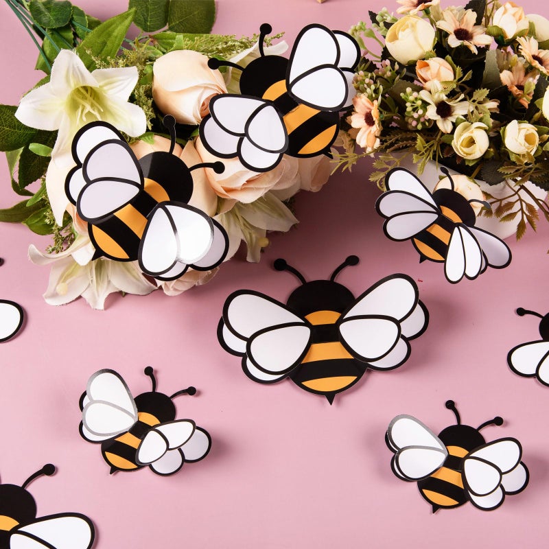 FOBSME 60 Pcs 3D Bee Stickers 3 Sizes Tiny Ornaments for Honey Bee Party Wall Decal Decorations Yellow Honey Bees Clings for Home Classroom Office Fridge Window Decor Spring Summer Party Supplies - Image 3