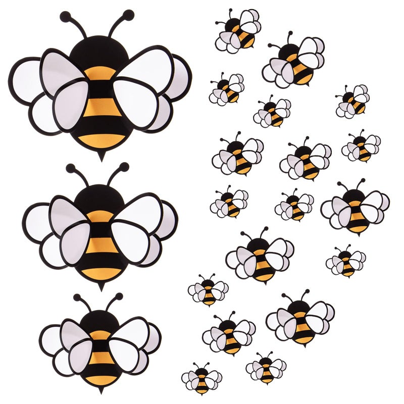 FOBSME 60 Pcs 3D Bee Stickers 3 Sizes Tiny Ornaments for Honey Bee Party Wall Decal Decorations Yellow Honey Bees Clings for Home Classroom Office Fridge Window Decor Spring Summer Party Supplies - Image 1