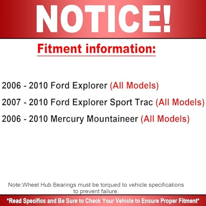 rayihni 515078 Front Wheel Bearing and Hub Assbmely with 5 Lugs wABS Fits for 0610 Ford Explorer 0710 Ford Explorer Sport Trac 0610 Mercury Mountaineer Hub Bearing All Models - Image 4