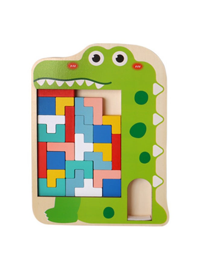لعبة ألغاز الأطفال 3D مكعبات بناء ثلاثية الأبعاد مباراة الأشكال لعبة خشبية للأولاد والبنات من عمر 3 إلى 6 سنوات - اللون: تيتريس تمساح - Image 1