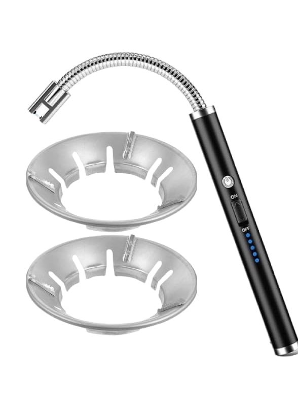 PURCHASE PLUSE PURCHASE PLUSE 2 Gas Saver Rings 1 Lighter Silver Gas Saver Ring for Gas Stoves Cooktops EnergySaving Burner Flame Control Heat Distribution Rechargeable USB Electronic Lighter  - Image 1