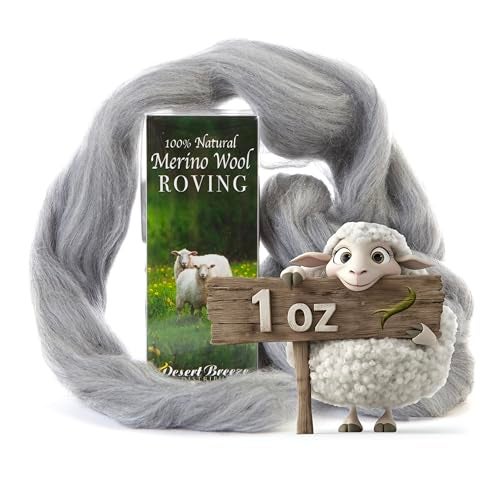 Desert Breeze Distributing 100% Natural Merino Wool Roving - Premium Combed Top Merino Roving Wool - Tapestry, Spinning, Wet Felting & Needle Felting Supplies - 21.5 Micron - 1 oz, Color Grey - Image 1