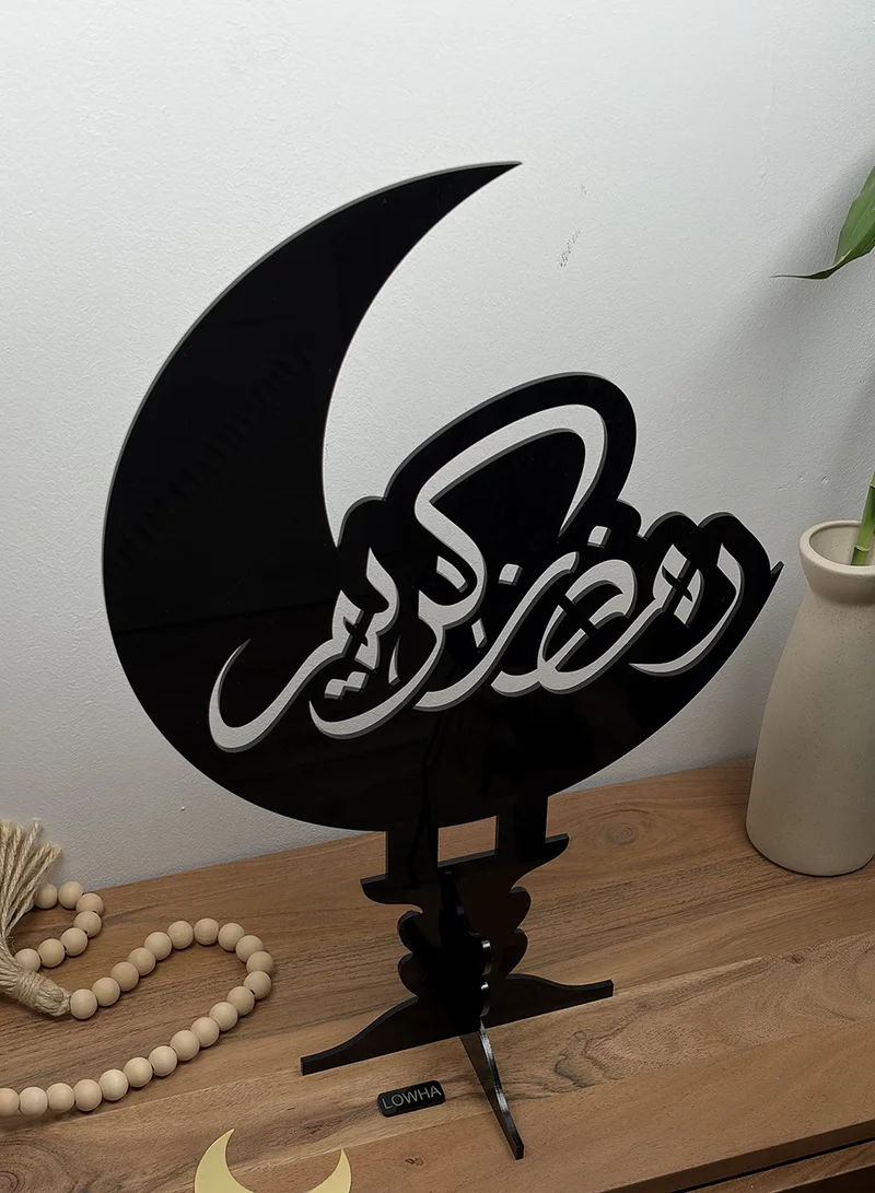 LOWHA Acrylic Crescent Shaped Stand Decorated with the Ramadan Kareem Phrase