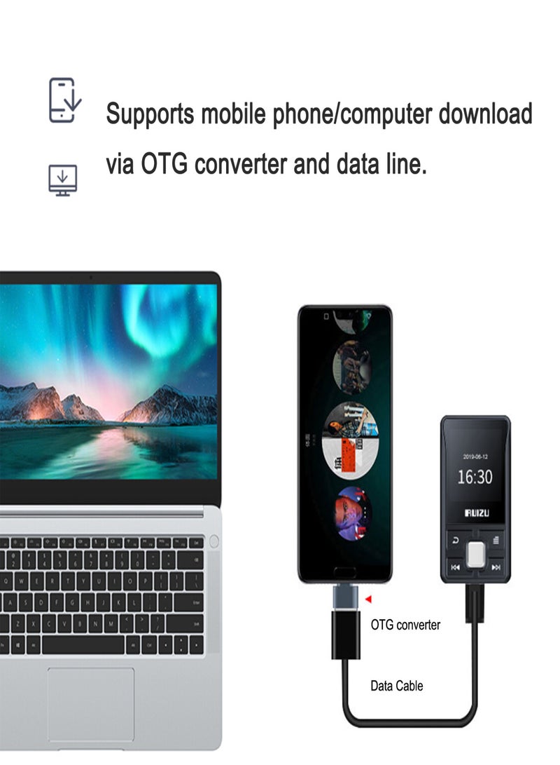 RUIZU RUIZU X55 BT MP3 Portable Music Video Player Mini Music Player 1.5-inch Screen with Speaker FM Radio Recording Stereo FM Automatic Radio MP3 MP4 3.5mm Audio Input Built-in 8G Memory  - Image 4