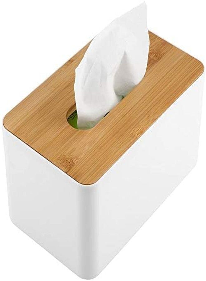 PRAMANTA Rectangular Plastic Tissue Box with Bamboo Lid – Tissue Dispenser for Living Room, Office, Car, and Bathroom, 21 * 13 * 9.5cm (1Pcs) - Image 1