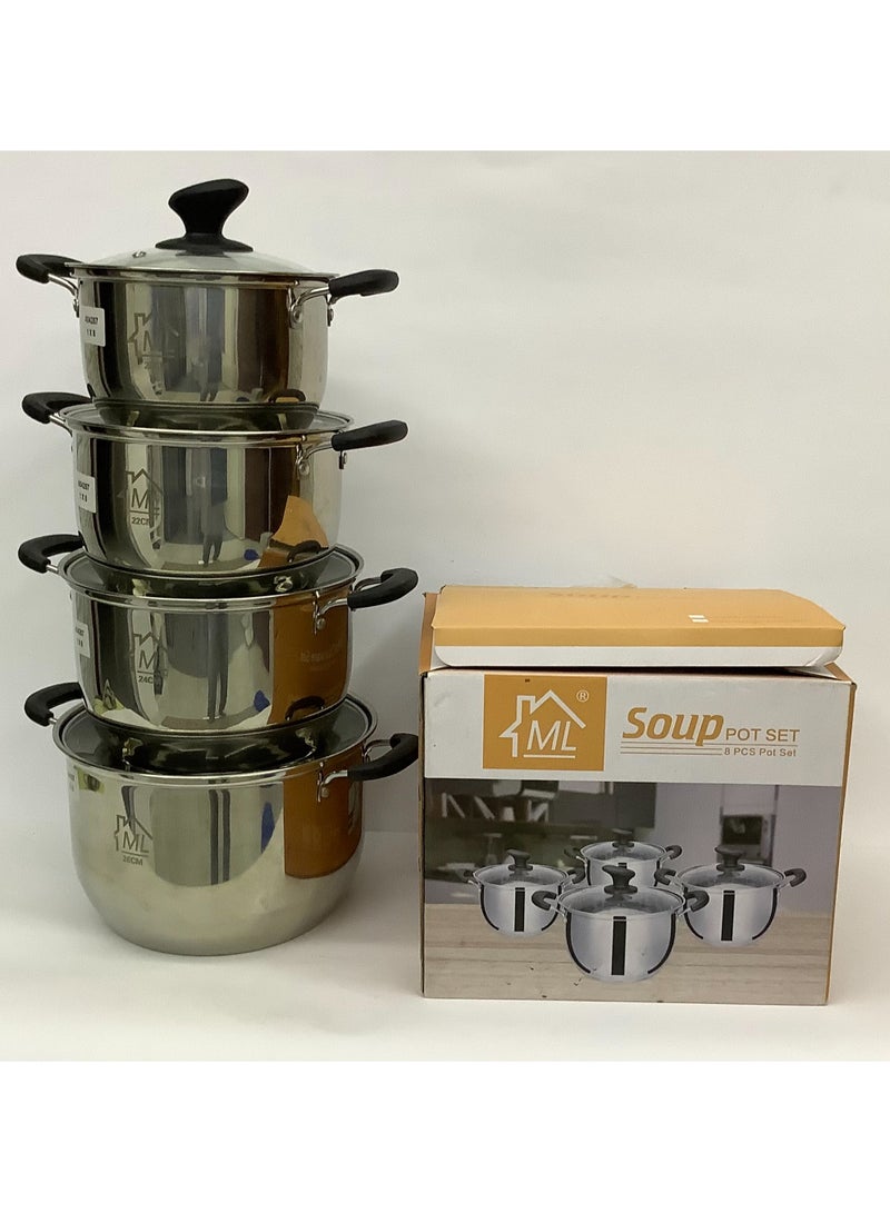 Stainless Steel Cooking Pot with Glass Cover/Lid - 4 Pieces (20/22/24/26 cm)  - Image 2