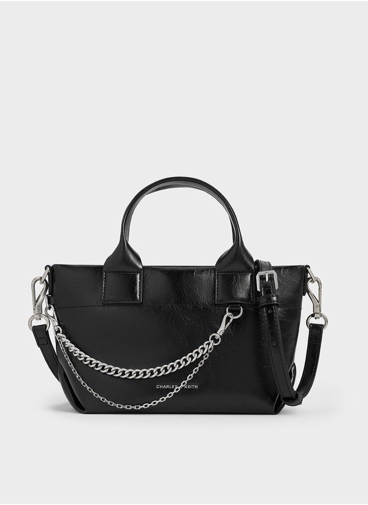 Charles & Keith Atwood Crinkle-Effect Chain-Embellished Tote Bag  - Image 1
