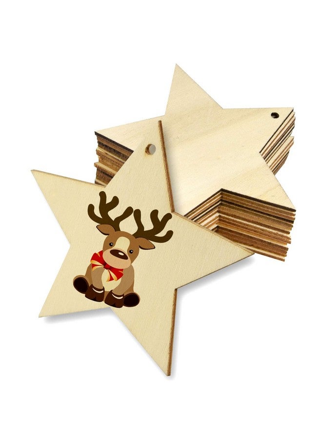 obmwang 50 Pieces Natural Wooden Star Cutouts Unfinished Predrilled Wooden Star Embellishments With Natural Twine For Christmas Diy Craft Party Decoration - Image 3