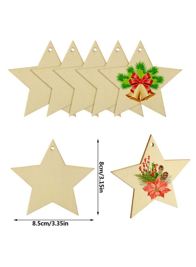 obmwang 50 Pieces Natural Wooden Star Cutouts Unfinished Predrilled Wooden Star Embellishments With Natural Twine For Christmas Diy Craft Party Decoration - Image 2