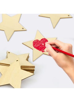 obmwang 50 Pieces Natural Wooden Star Cutouts Unfinished Predrilled Wooden Star Embellishments With Natural Twine For Christmas Diy Craft Party Decoration  - Image 5