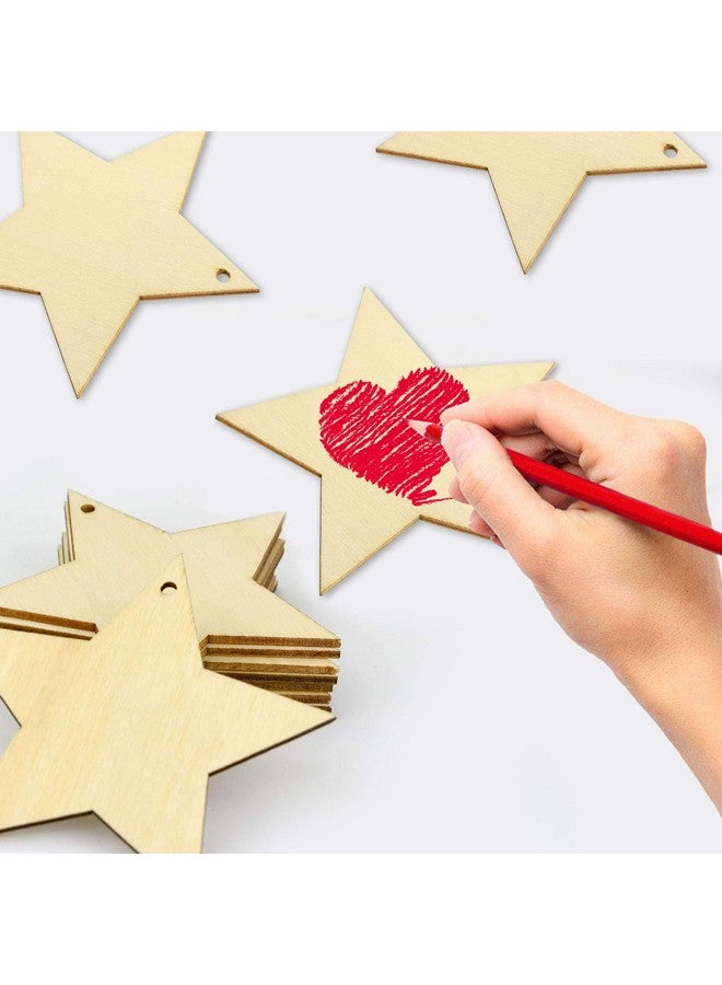 obmwang 50 Pieces Natural Wooden Star Cutouts Unfinished Predrilled Wooden Star Embellishments With Natural Twine For Christmas Diy Craft Party Decoration - Image 5