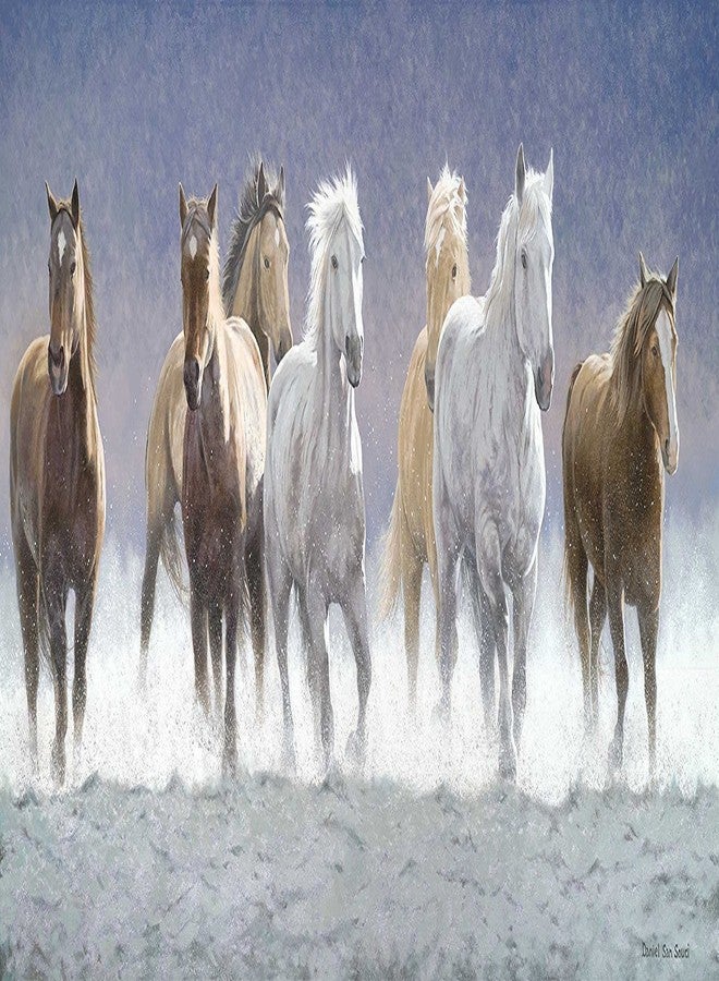 PRINTELLIGENT Seven Running Horses Canvas Vastu Unframed Painting (Multicolour, 24 Inch x 40 Inch) - Image 1