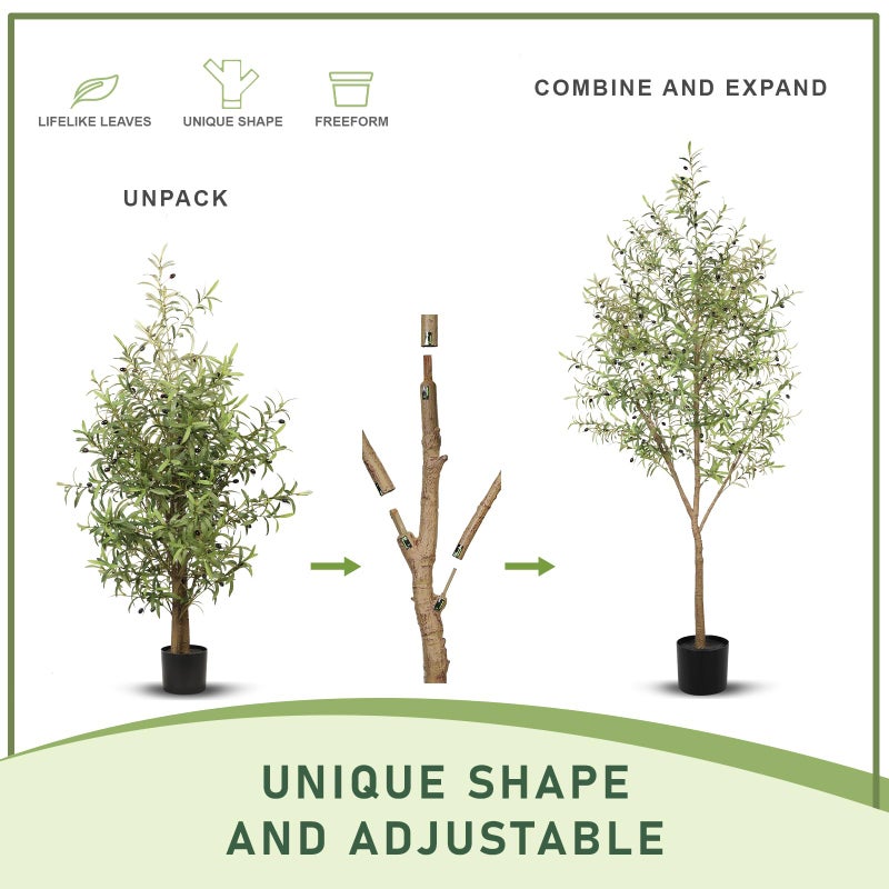 LYERSE Olive Tree 8ft (96") - Olive Trees Artificial Indoor with Natural Wood Trunk and Lifelike Fruits - Faux Olive Tree 8ft for Modern Home Office House Living Room Decor - Image 3