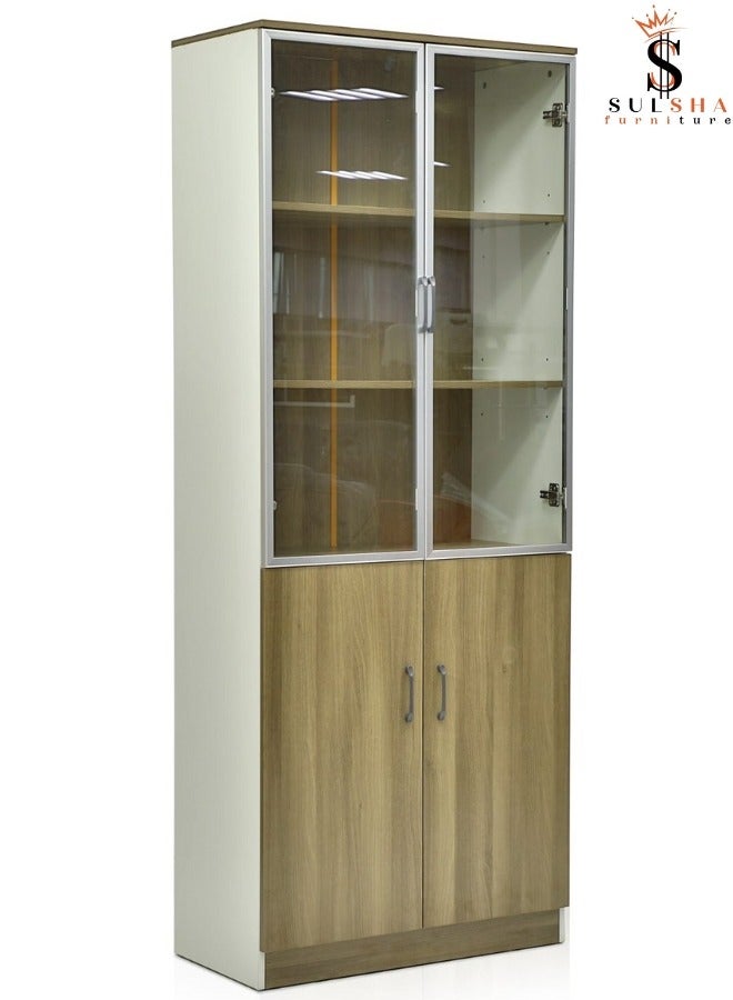 SULSHA Modern 4 Door Wooden File CABINET and Bookshelf Glass Door With Aluminum - Image 1