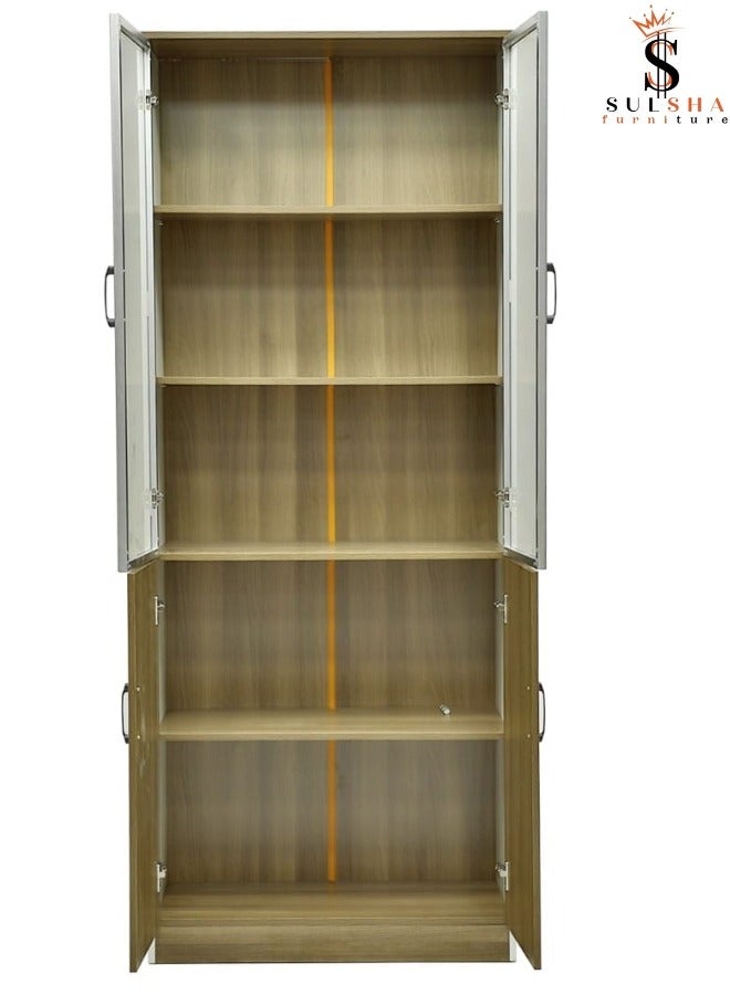 SULSHA Modern 4 Door Wooden File CABINET and Bookshelf Glass Door With Aluminum - Image 2