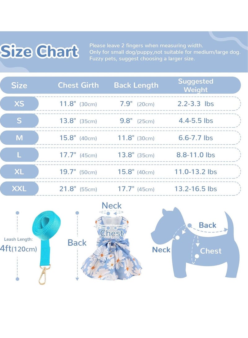 A.M Small Dog Harness Dress and Leash Set Cute Bowknot Puppy Cat Princess Dress Girl Pet Dog Clothes Soft Mesh Floral Print Female Dog Dress for Shihtzu, Papillon etc (Size: L, Chest: 45cm) - Image 2