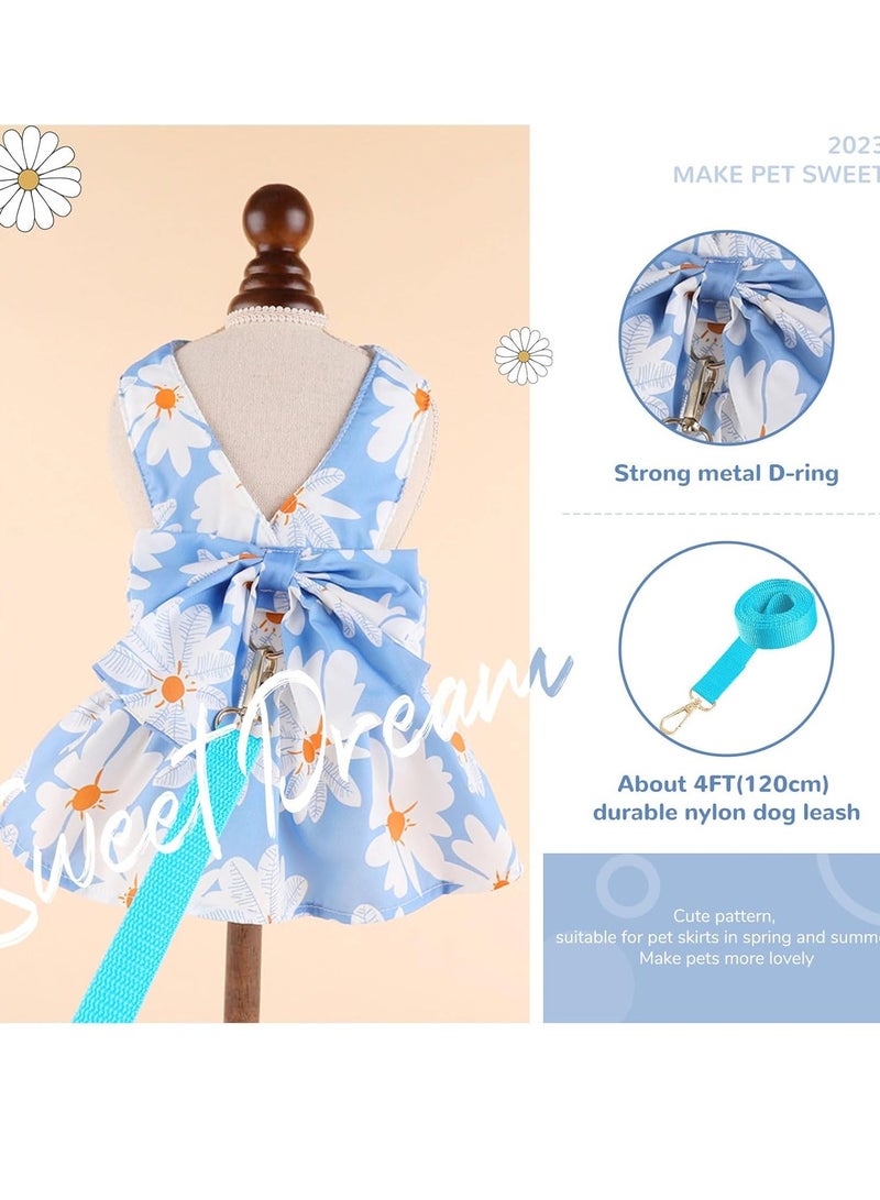 A.M Small Dog Harness Dress and Leash Set Cute Bowknot Puppy Cat Princess Dress Girl Pet Dog Clothes Soft Mesh Floral Print Female Dog Dress for Shihtzu, Papillon etc (Size: L, Chest: 45cm) - Image 5