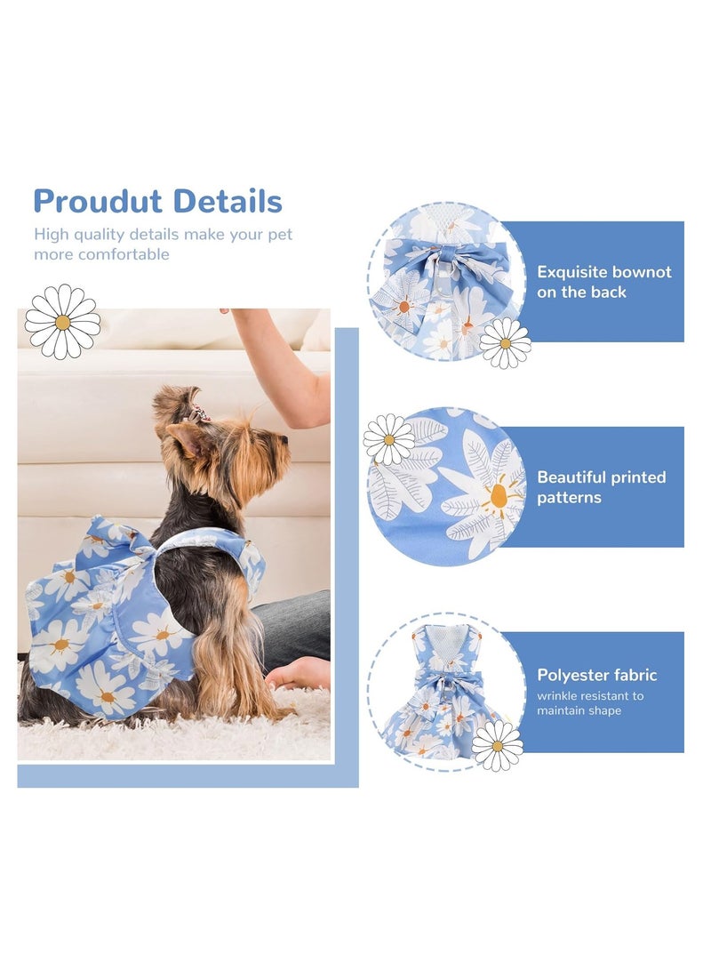 A.M Small Dog Harness Dress and Leash Set Cute Bowknot Puppy Cat Princess Dress Girl Pet Dog Clothes Soft Mesh Floral Print Female Dog Dress for Shihtzu, Papillon etc (Size: L, Chest: 45cm) - Image 3