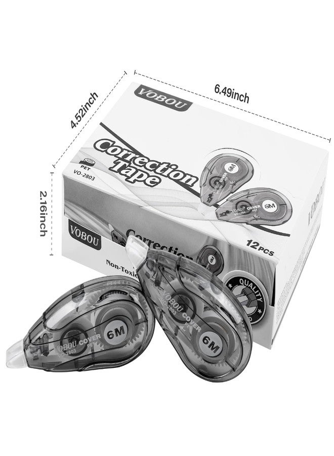 Vobou White Correction Tape, Easy To Use Applicator for Instant Corrections Wrong Writing At Any Time, For school, Office (Black, 12pack, 6M/256"x 0.2") - Image 3